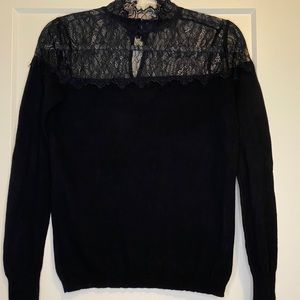 Jennifer Lopez Lace Shoulder Black Sweater